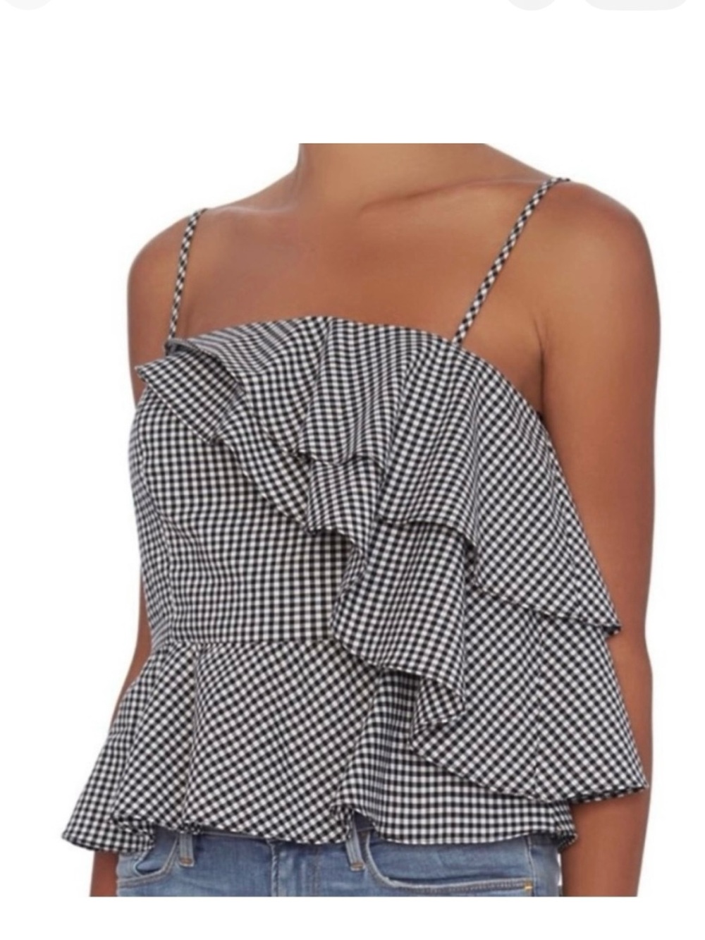 Intermix - Gingham Ruffle Peplum Cami Top - Black/White